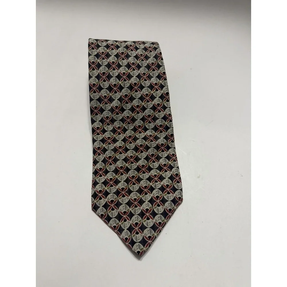 Zylos George Machado Silk Tie Geometric Medallion Black Burgundy Made in USA